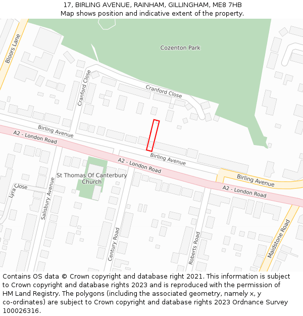 17, BIRLING AVENUE, RAINHAM, GILLINGHAM, ME8 7HB: Location map and indicative extent of plot