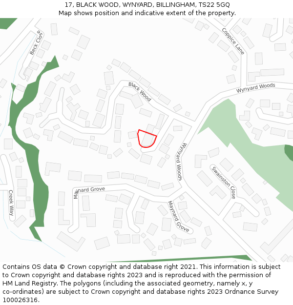 17, BLACK WOOD, WYNYARD, BILLINGHAM, TS22 5GQ: Location map and indicative extent of plot