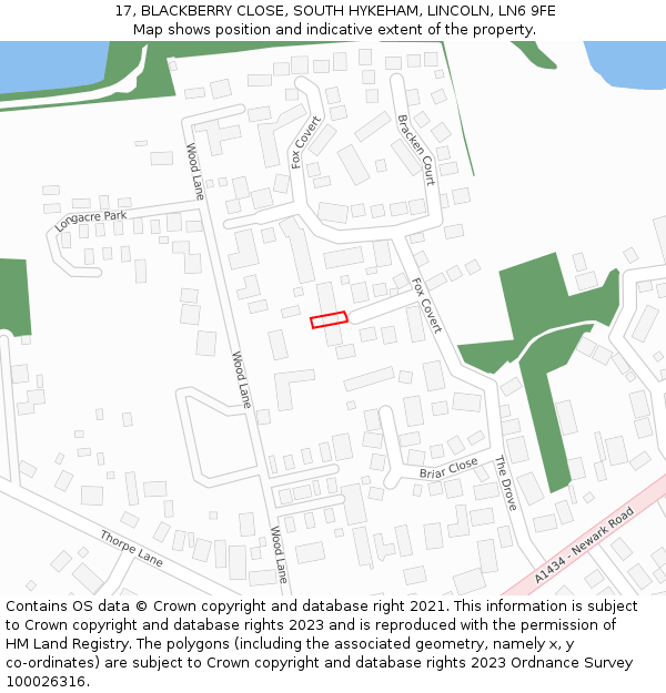 17, BLACKBERRY CLOSE, SOUTH HYKEHAM, LINCOLN, LN6 9FE: Location map and indicative extent of plot