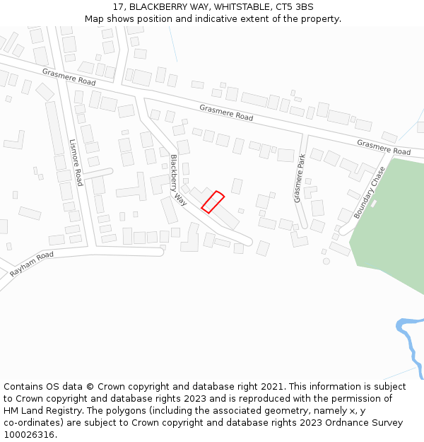 17, BLACKBERRY WAY, WHITSTABLE, CT5 3BS: Location map and indicative extent of plot