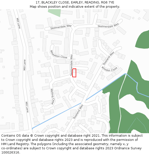 17, BLACKLEY CLOSE, EARLEY, READING, RG6 7YE: Location map and indicative extent of plot