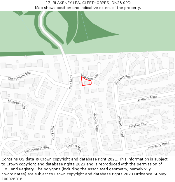 17, BLAKENEY LEA, CLEETHORPES, DN35 0PD: Location map and indicative extent of plot