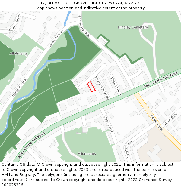 17, BLEAKLEDGE GROVE, HINDLEY, WIGAN, WN2 4BP: Location map and indicative extent of plot