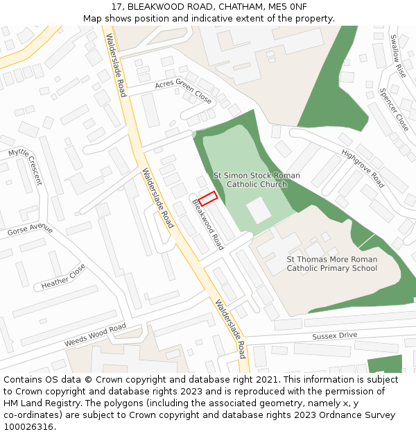 17, BLEAKWOOD ROAD, CHATHAM, ME5 0NF: Location map and indicative extent of plot