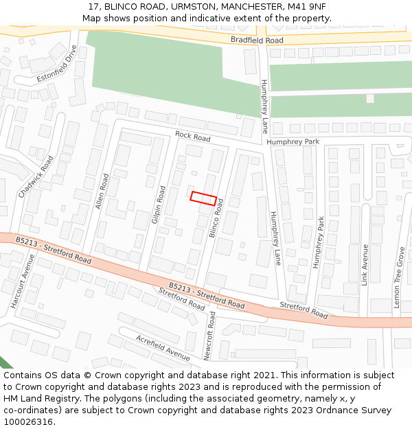 17, BLINCO ROAD, URMSTON, MANCHESTER, M41 9NF: Location map and indicative extent of plot