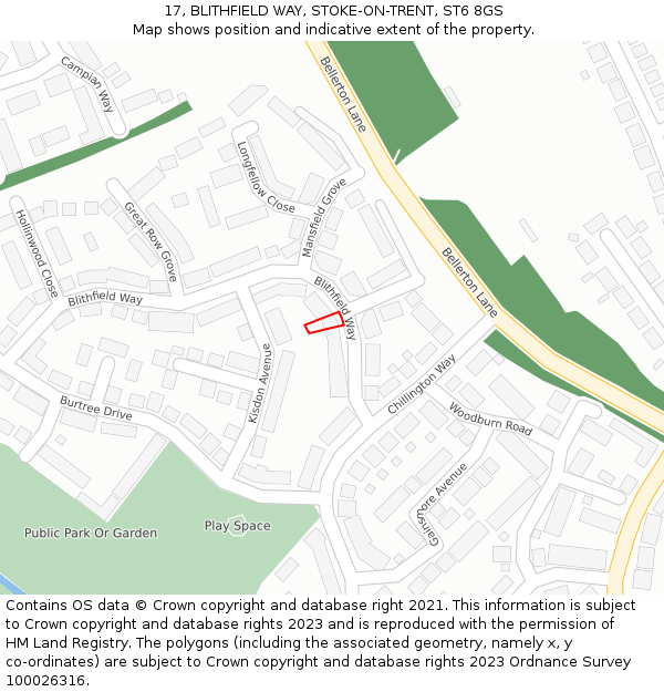 17, BLITHFIELD WAY, STOKE-ON-TRENT, ST6 8GS: Location map and indicative extent of plot