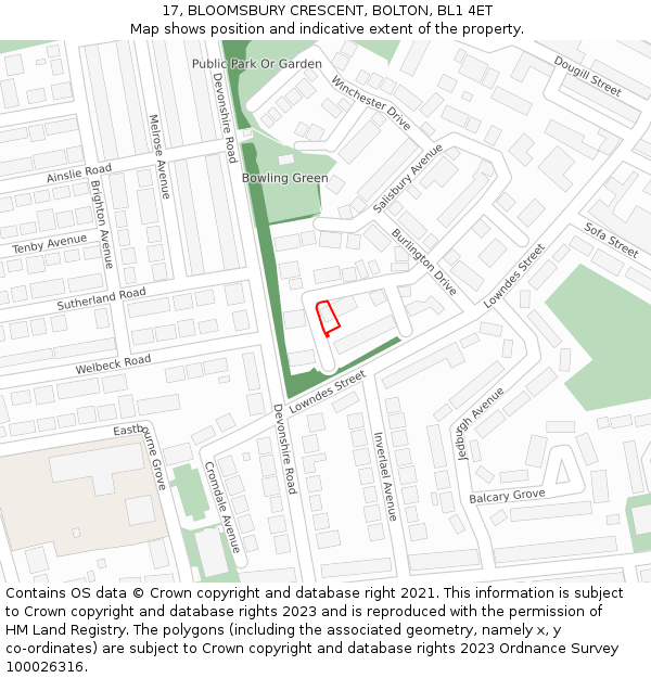 17, BLOOMSBURY CRESCENT, BOLTON, BL1 4ET: Location map and indicative extent of plot