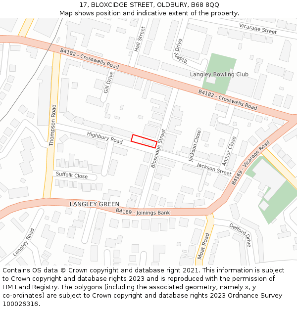 17, BLOXCIDGE STREET, OLDBURY, B68 8QQ: Location map and indicative extent of plot