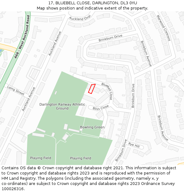 17, BLUEBELL CLOSE, DARLINGTON, DL3 0YU: Location map and indicative extent of plot