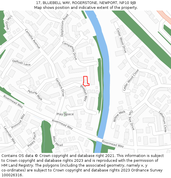17, BLUEBELL WAY, ROGERSTONE, NEWPORT, NP10 9JB: Location map and indicative extent of plot