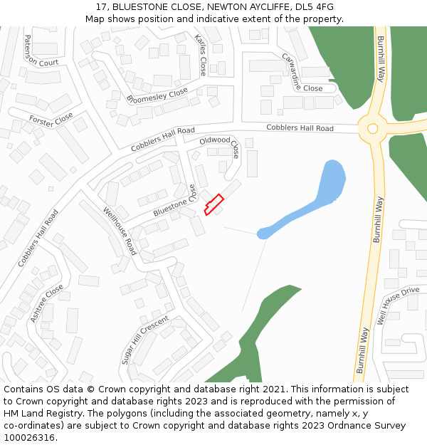 17, BLUESTONE CLOSE, NEWTON AYCLIFFE, DL5 4FG: Location map and indicative extent of plot