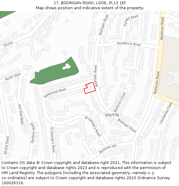 17, BODRIGAN ROAD, LOOE, PL13 1EF: Location map and indicative extent of plot