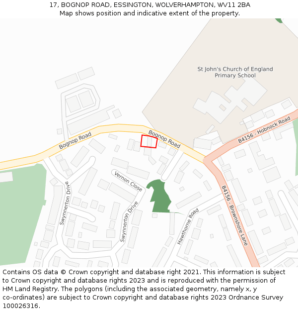 17, BOGNOP ROAD, ESSINGTON, WOLVERHAMPTON, WV11 2BA: Location map and indicative extent of plot