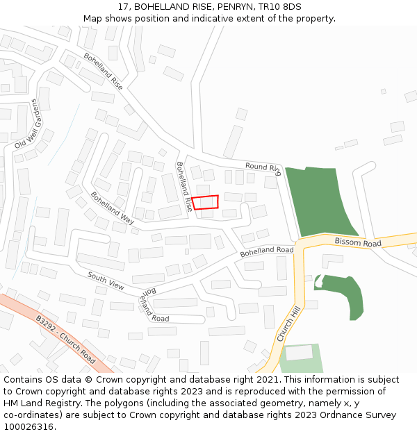 17, BOHELLAND RISE, PENRYN, TR10 8DS: Location map and indicative extent of plot