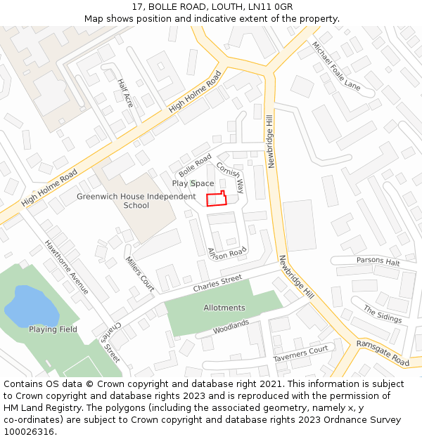 17, BOLLE ROAD, LOUTH, LN11 0GR: Location map and indicative extent of plot