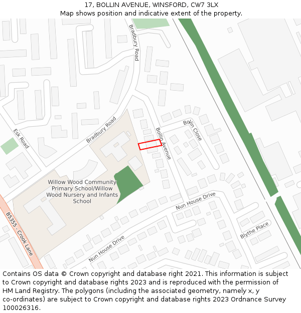 17, BOLLIN AVENUE, WINSFORD, CW7 3LX: Location map and indicative extent of plot