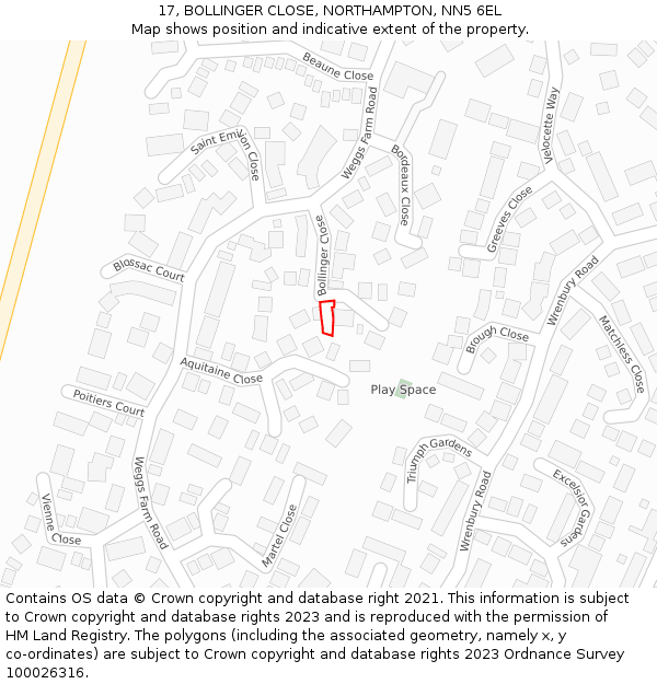 17, BOLLINGER CLOSE, NORTHAMPTON, NN5 6EL: Location map and indicative extent of plot