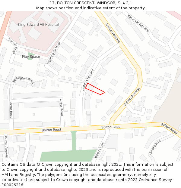 17, BOLTON CRESCENT, WINDSOR, SL4 3JH: Location map and indicative extent of plot