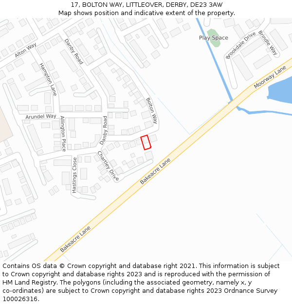 17, BOLTON WAY, LITTLEOVER, DERBY, DE23 3AW: Location map and indicative extent of plot