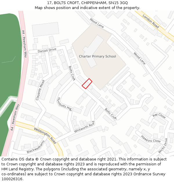 17, BOLTS CROFT, CHIPPENHAM, SN15 3GQ: Location map and indicative extent of plot