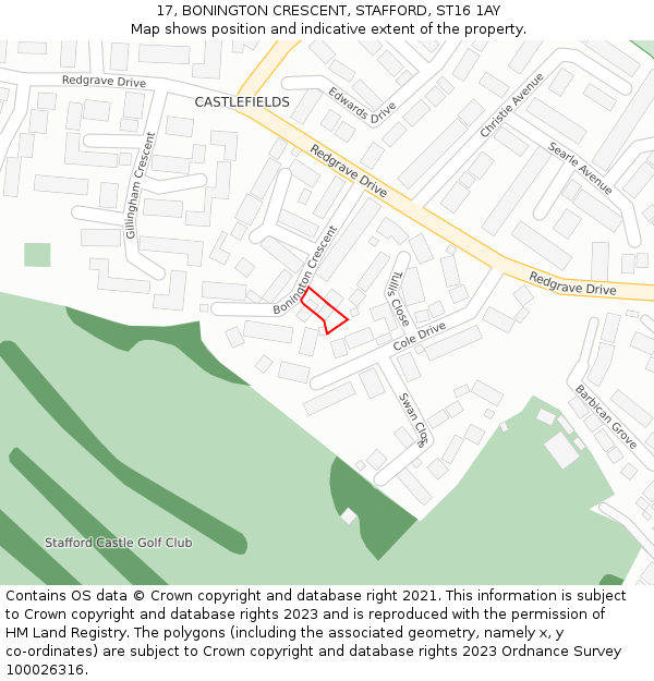 17, BONINGTON CRESCENT, STAFFORD, ST16 1AY: Location map and indicative extent of plot