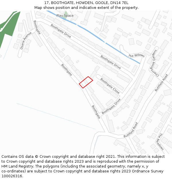 17, BOOTHGATE, HOWDEN, GOOLE, DN14 7EL: Location map and indicative extent of plot