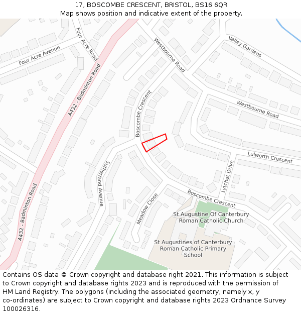 17, BOSCOMBE CRESCENT, BRISTOL, BS16 6QR: Location map and indicative extent of plot