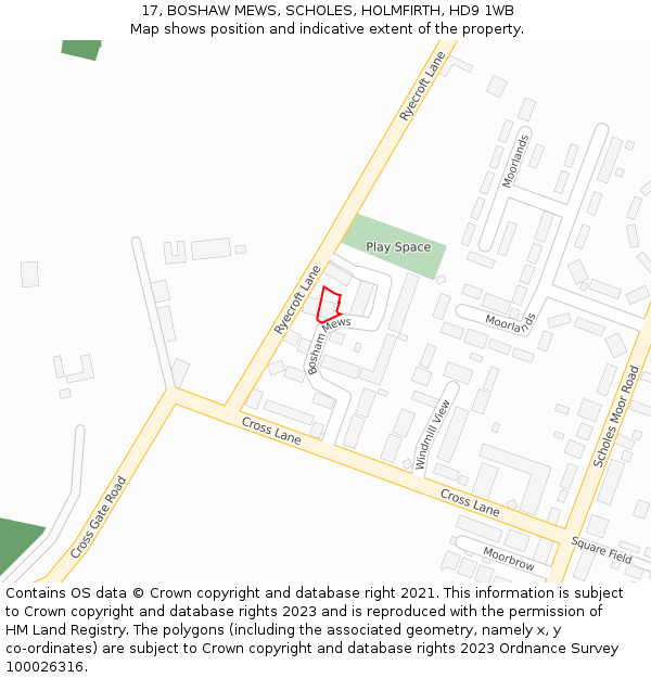 17, BOSHAW MEWS, SCHOLES, HOLMFIRTH, HD9 1WB: Location map and indicative extent of plot