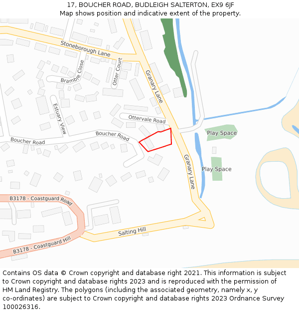 17, BOUCHER ROAD, BUDLEIGH SALTERTON, EX9 6JF: Location map and indicative extent of plot