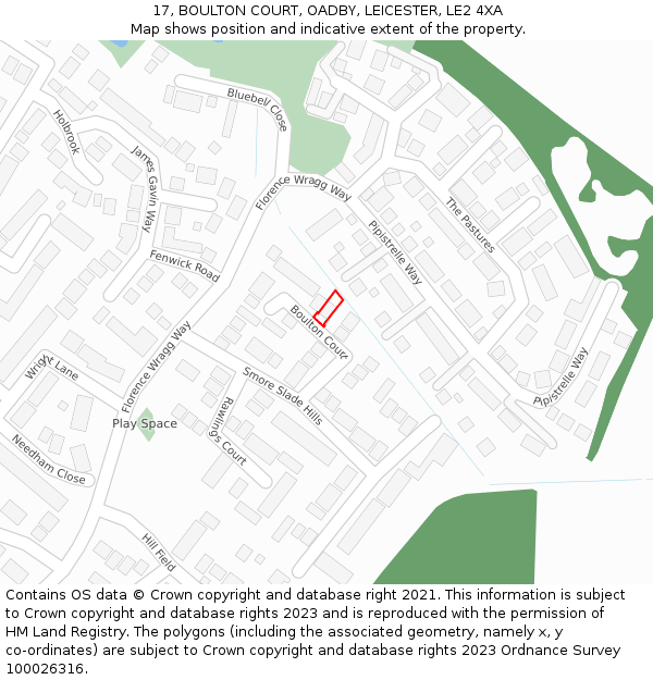 17, BOULTON COURT, OADBY, LEICESTER, LE2 4XA: Location map and indicative extent of plot