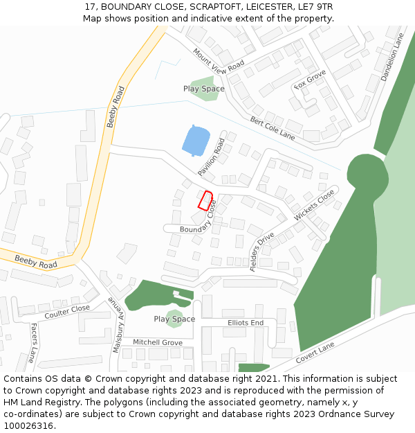 17, BOUNDARY CLOSE, SCRAPTOFT, LEICESTER, LE7 9TR: Location map and indicative extent of plot