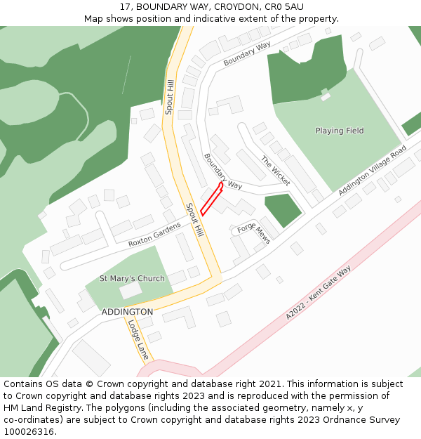 17, BOUNDARY WAY, CROYDON, CR0 5AU: Location map and indicative extent of plot