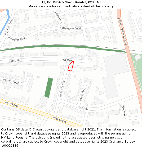 17, BOUNDARY WAY, HAVANT, PO9 1NE: Location map and indicative extent of plot