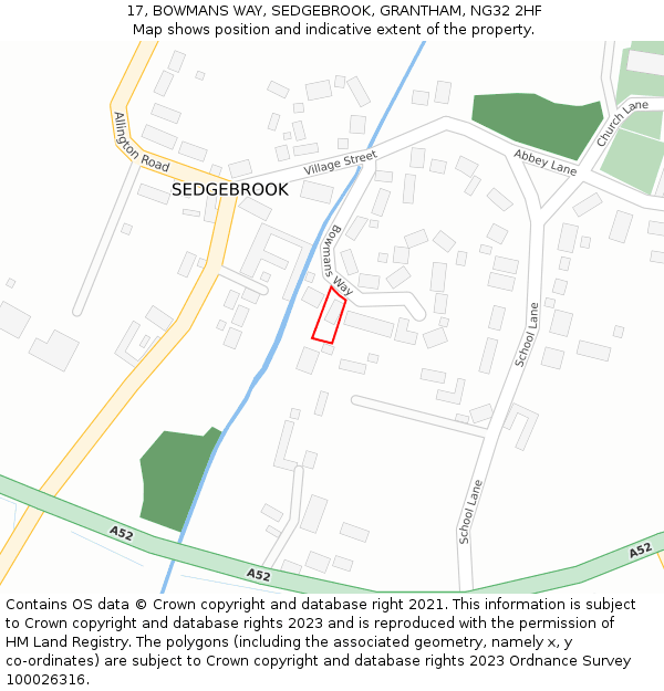 17, BOWMANS WAY, SEDGEBROOK, GRANTHAM, NG32 2HF: Location map and indicative extent of plot