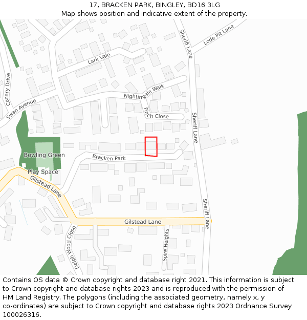 17, BRACKEN PARK, BINGLEY, BD16 3LG: Location map and indicative extent of plot