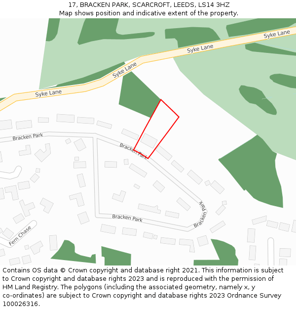 17, BRACKEN PARK, SCARCROFT, LEEDS, LS14 3HZ: Location map and indicative extent of plot
