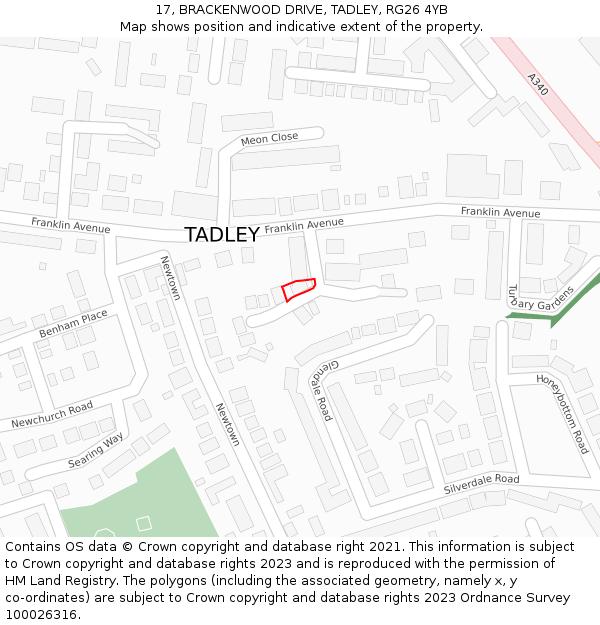 17, BRACKENWOOD DRIVE, TADLEY, RG26 4YB: Location map and indicative extent of plot