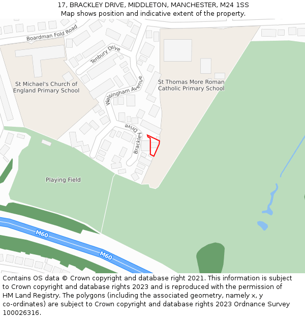 17, BRACKLEY DRIVE, MIDDLETON, MANCHESTER, M24 1SS: Location map and indicative extent of plot