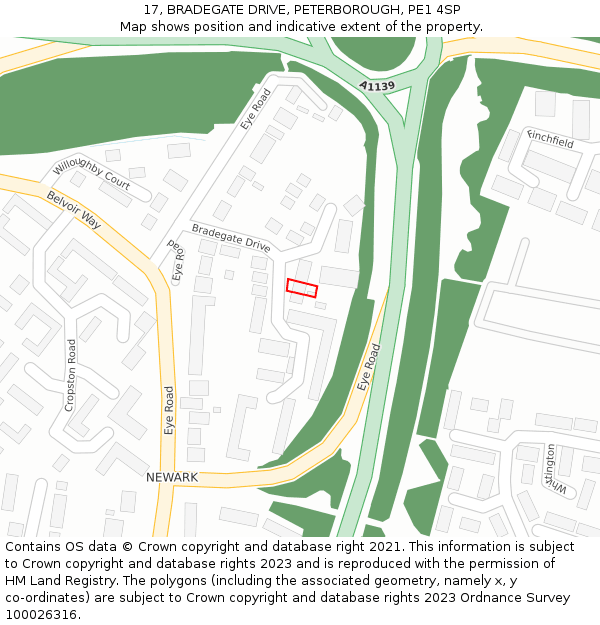 17, BRADEGATE DRIVE, PETERBOROUGH, PE1 4SP: Location map and indicative extent of plot