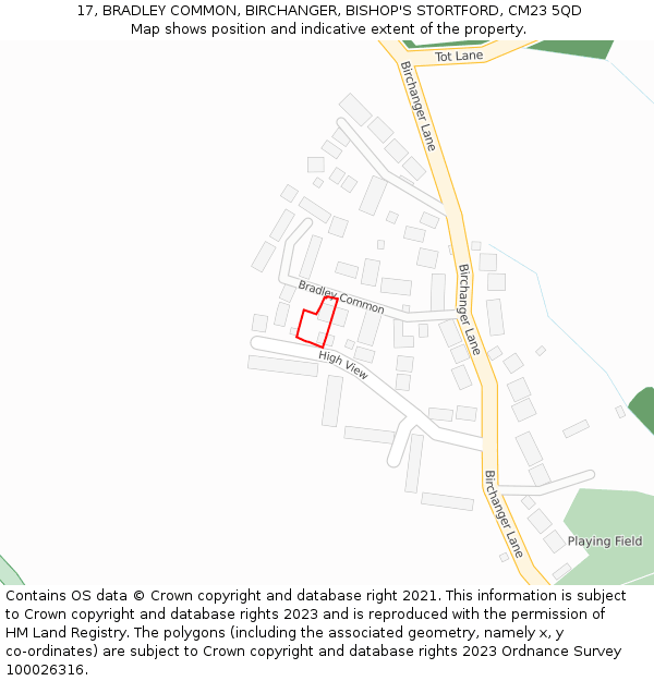 17, BRADLEY COMMON, BIRCHANGER, BISHOP'S STORTFORD, CM23 5QD: Location map and indicative extent of plot