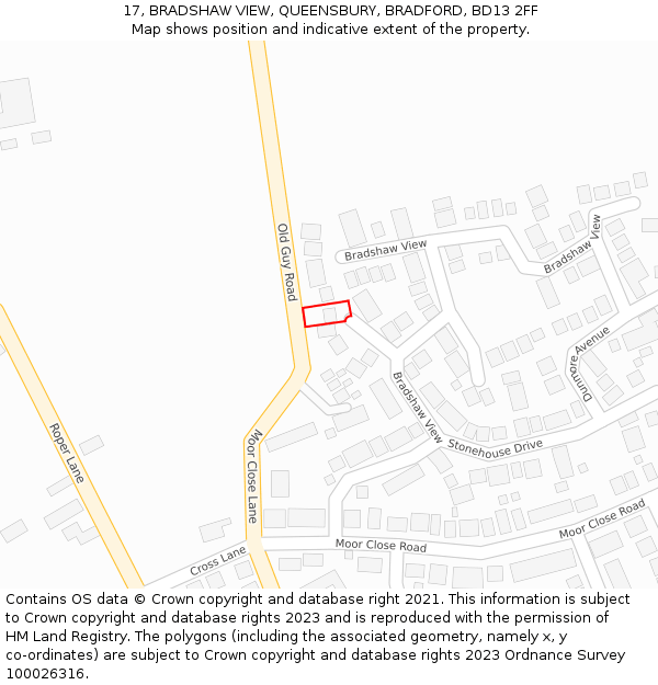 17, BRADSHAW VIEW, QUEENSBURY, BRADFORD, BD13 2FF: Location map and indicative extent of plot