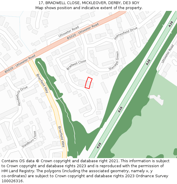 17, BRADWELL CLOSE, MICKLEOVER, DERBY, DE3 9DY: Location map and indicative extent of plot