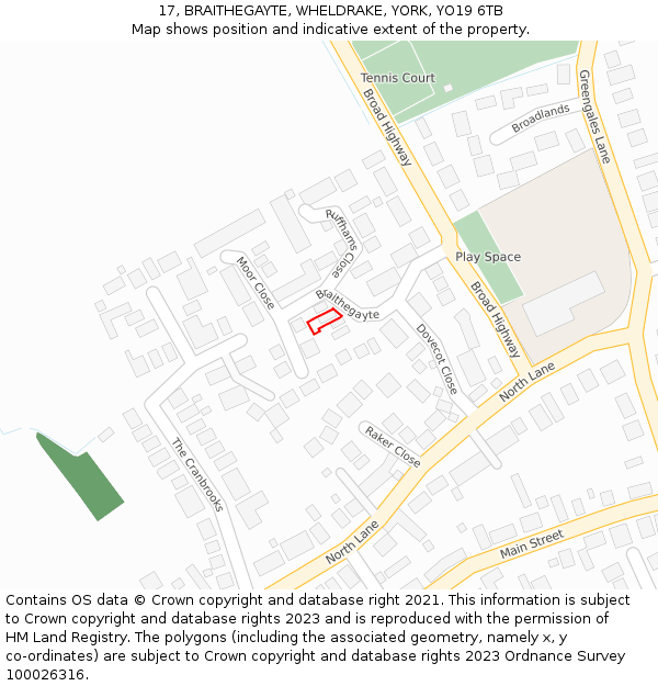 17, BRAITHEGAYTE, WHELDRAKE, YORK, YO19 6TB: Location map and indicative extent of plot