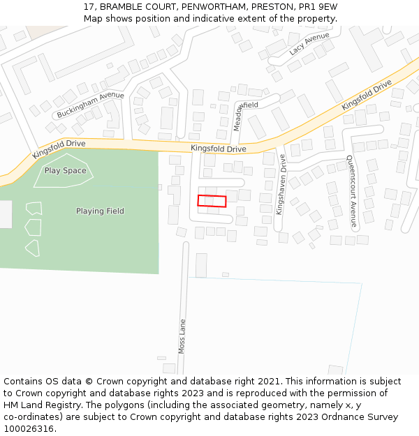 17, BRAMBLE COURT, PENWORTHAM, PRESTON, PR1 9EW: Location map and indicative extent of plot