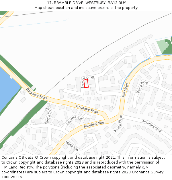 17, BRAMBLE DRIVE, WESTBURY, BA13 3UY: Location map and indicative extent of plot