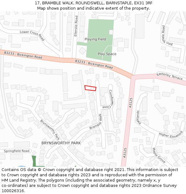 17, BRAMBLE WALK, ROUNDSWELL, BARNSTAPLE, EX31 3RF: Location map and indicative extent of plot