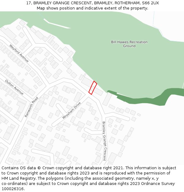 17, BRAMLEY GRANGE CRESCENT, BRAMLEY, ROTHERHAM, S66 2UX: Location map and indicative extent of plot
