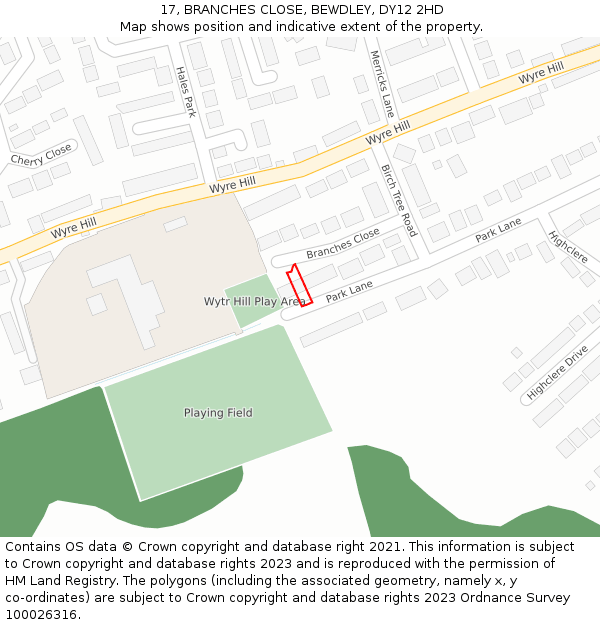 17, BRANCHES CLOSE, BEWDLEY, DY12 2HD: Location map and indicative extent of plot