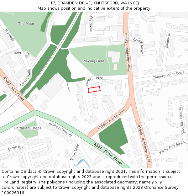 17, BRANDEN DRIVE, KNUTSFORD, WA16 8EJ: Location map and indicative extent of plot
