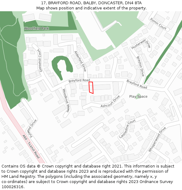 17, BRAYFORD ROAD, BALBY, DONCASTER, DN4 8TA: Location map and indicative extent of plot